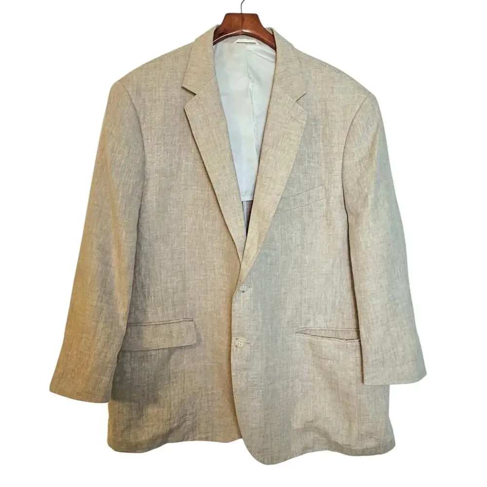 Peter Blair Light Tan Khaki Linen Preppy Blazer Jacket